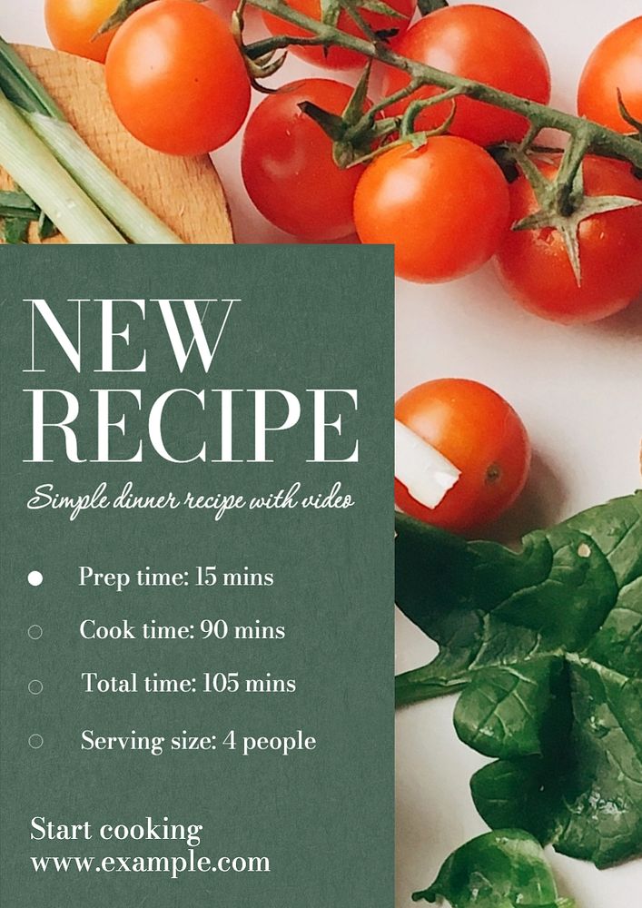 New recipe poster template, editable text and design