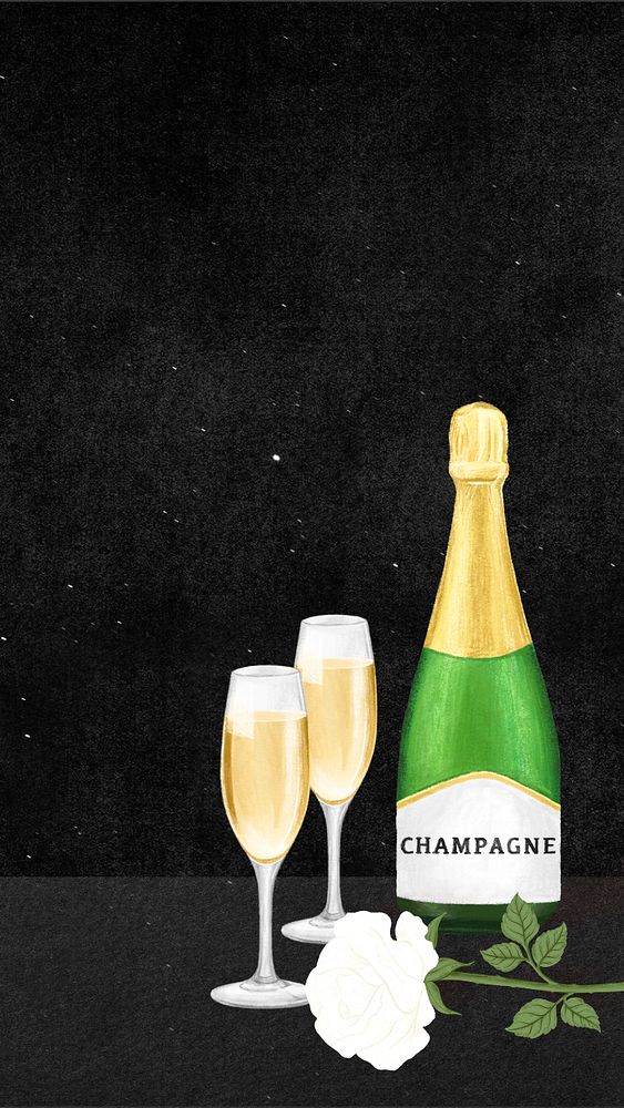 Champagne glasses iPhone wallpaper, alcoholic drinks illustration, editable design