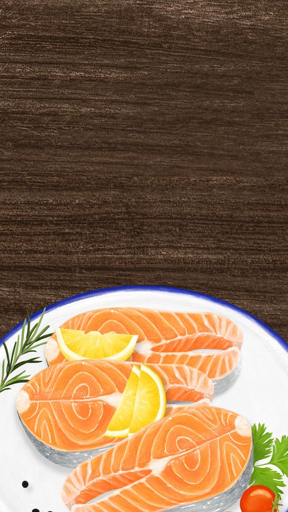 Salmon steak iPhone wallpaper, food border, editable design