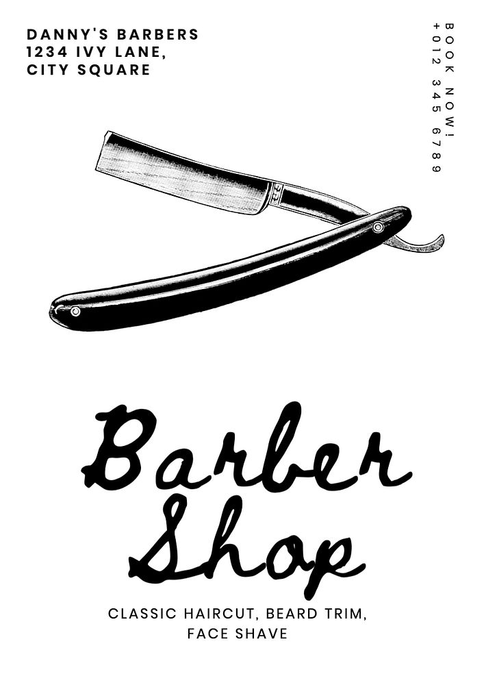 Barbershop poster template, editable text and design