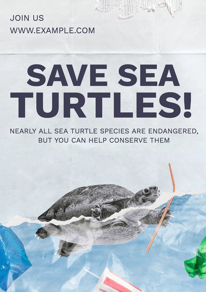 Save sea turtles  poster template, editable text and design