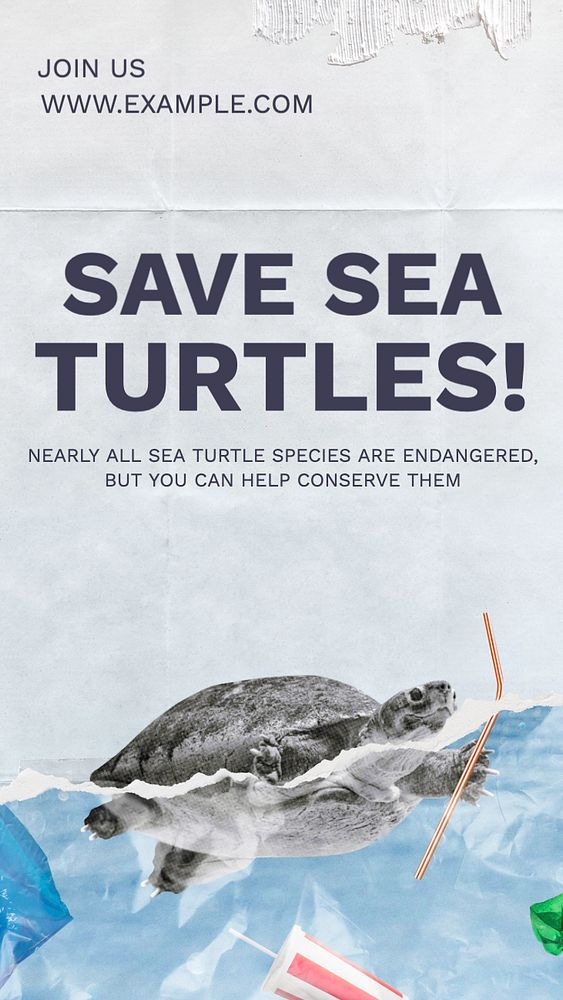 Save sea turtles  Instagram story template, editable text