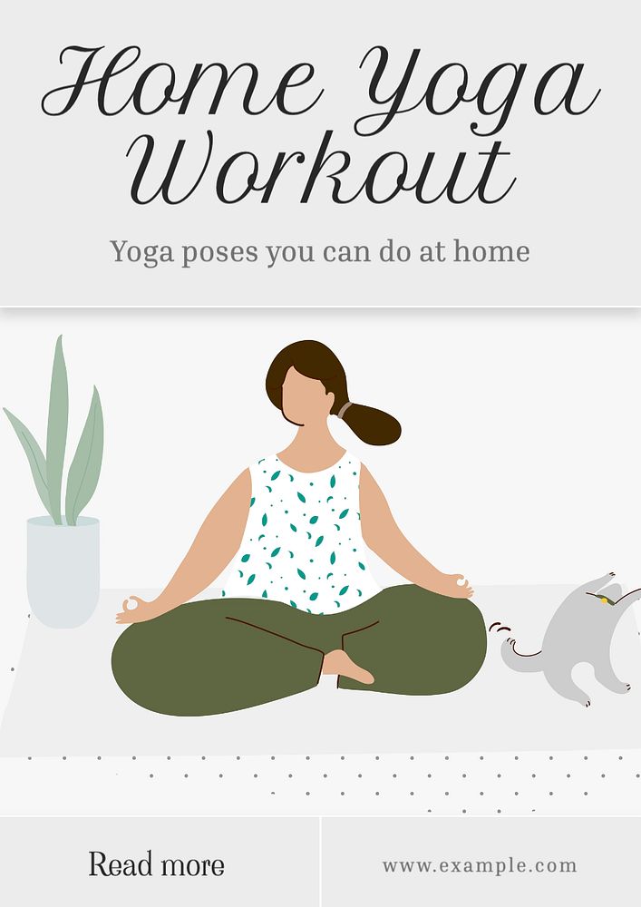 Home yoga workout  poster template, editable text and design