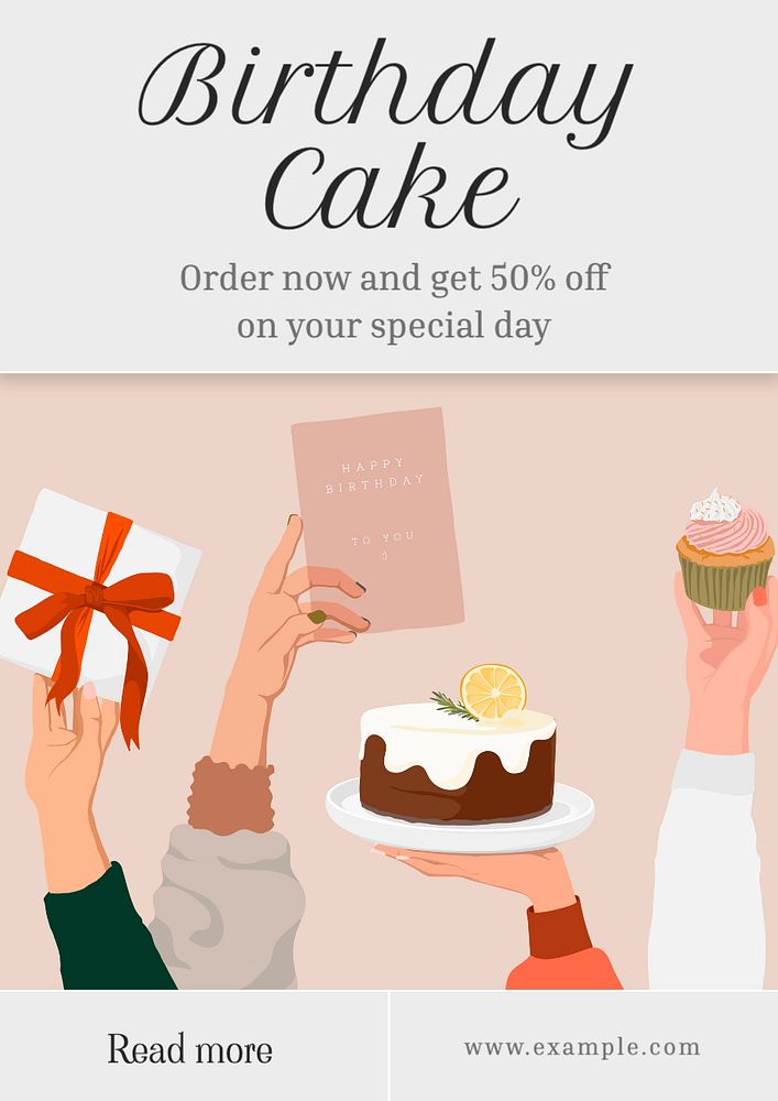 Birthday cake  poster template, editable text and design