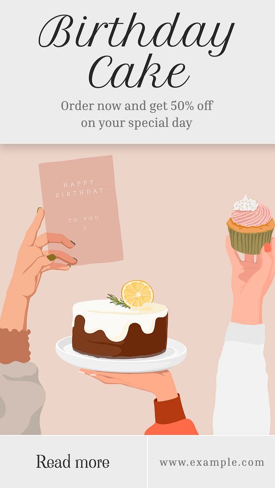 Birthday cake  Instagram story template, editable text