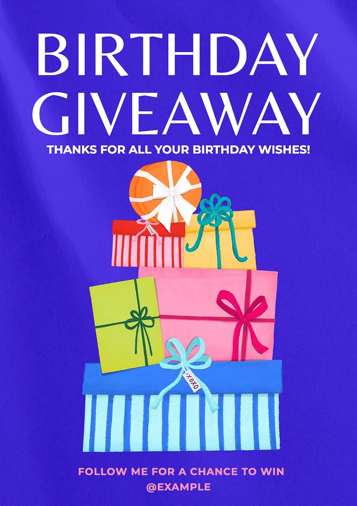 Birthday giveaway  poster template, editable text and design