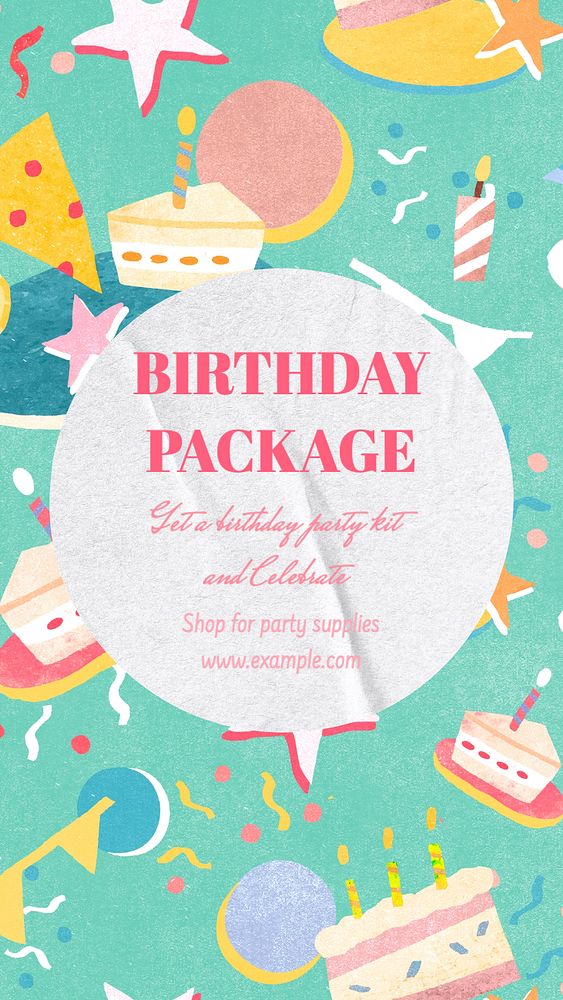 Birthday party supplies Instagram story template, editable text