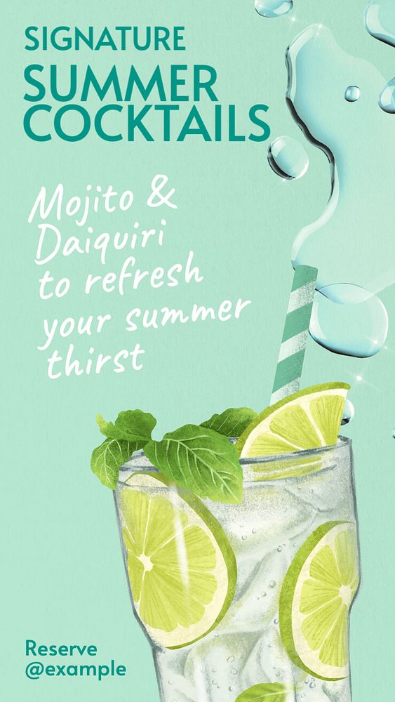 Summer cocktails  Instagram story template, editable text