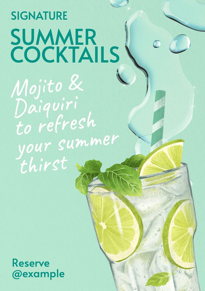 Summer cocktails   poster template, editable text and design