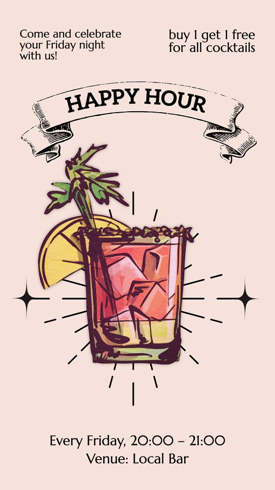 Happy hour  Instagram story template, editable text