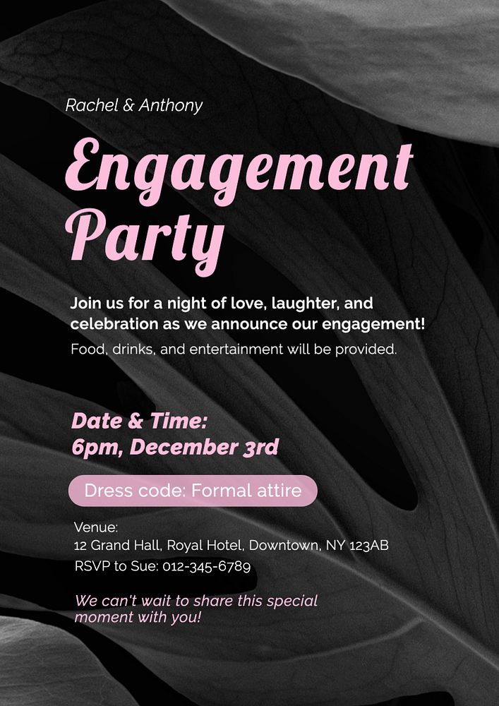 Engagement party editable poster template