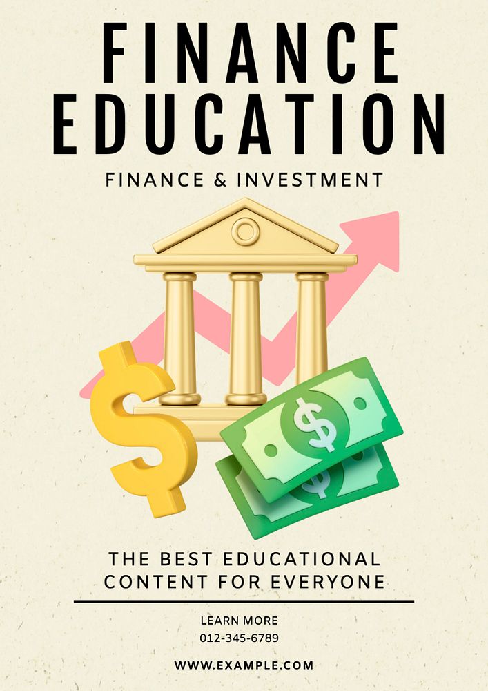 Finance education poster template, editable text and design