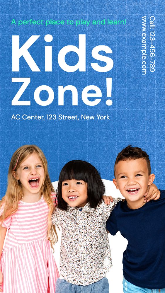 Kids zone Instagram story template, editable text