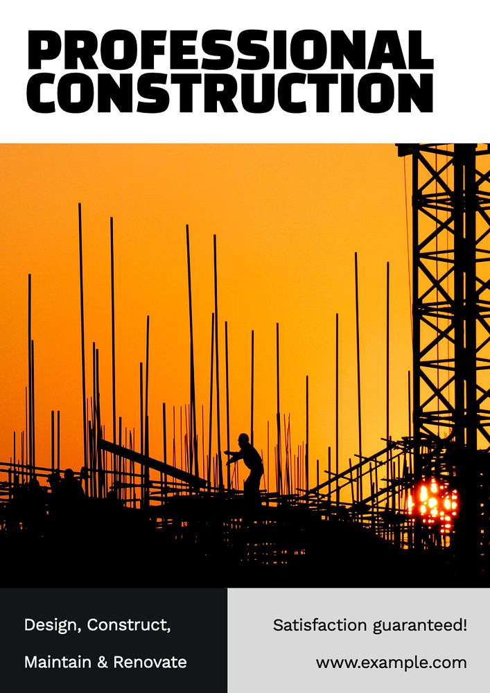 Professional construction poster template, editable text and design