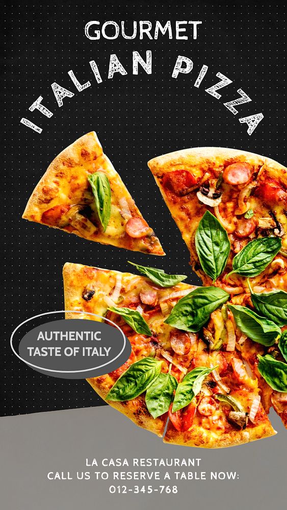 Gourmet Italian pizza  Instagram story template, editable text