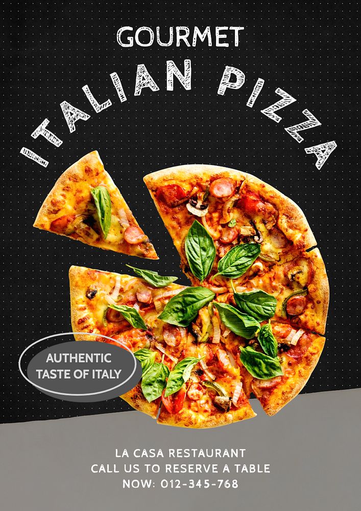 Gourmet Italian pizza  poster template, editable text and design