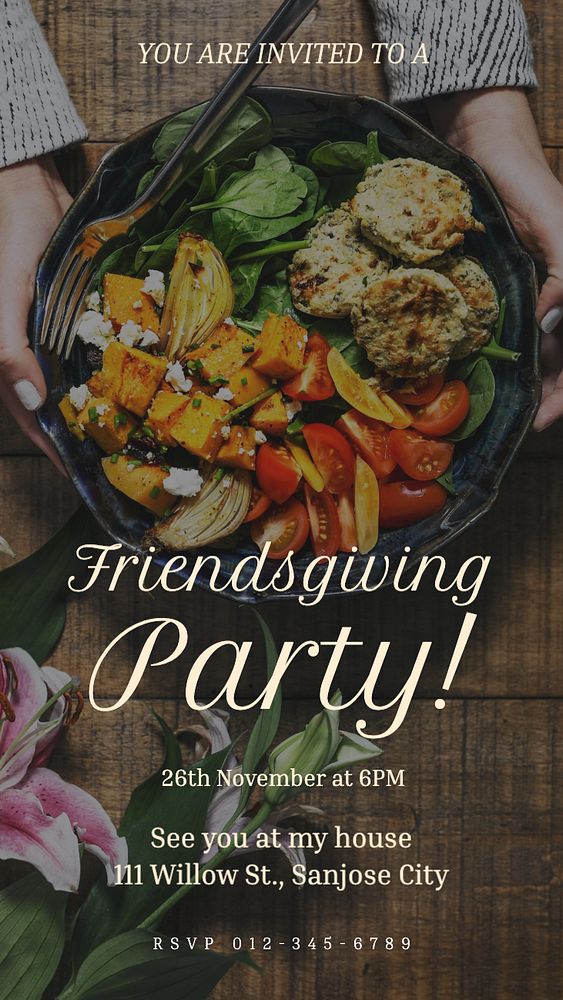 Friendsgiving party Instagram story template, editable text