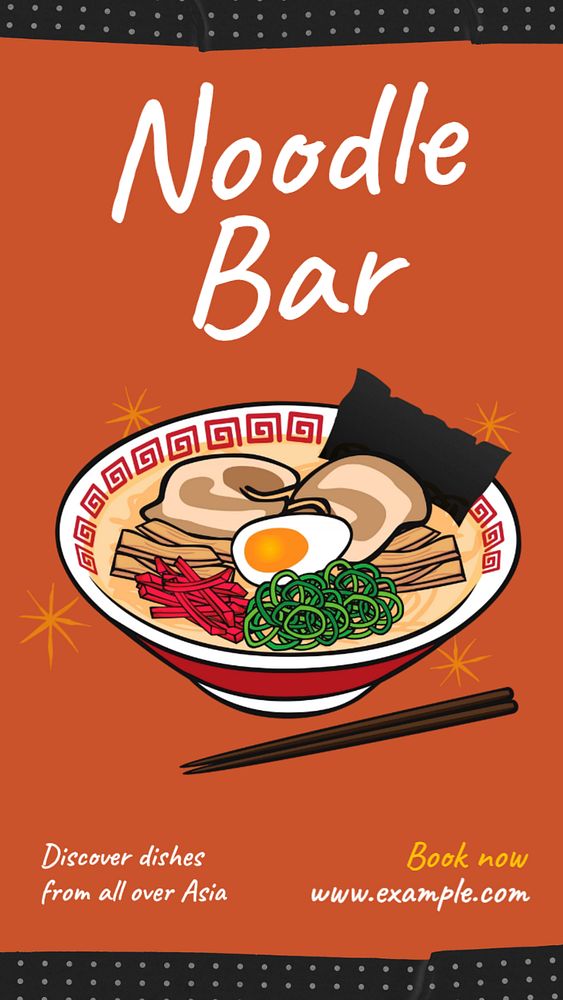 Asian noodle bar  Instagram story template, editable text