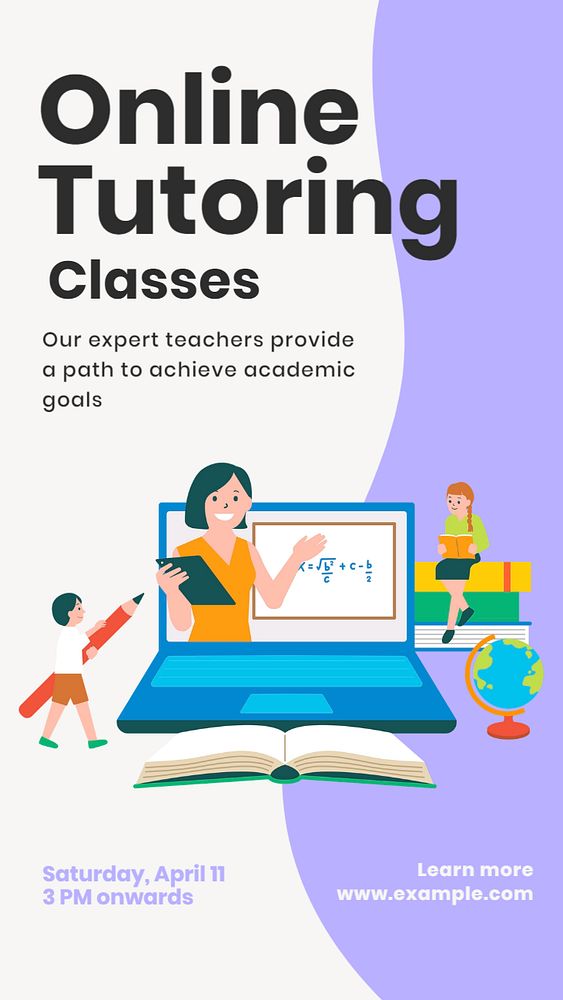 Online tutoring classes  Instagram story template, editable text