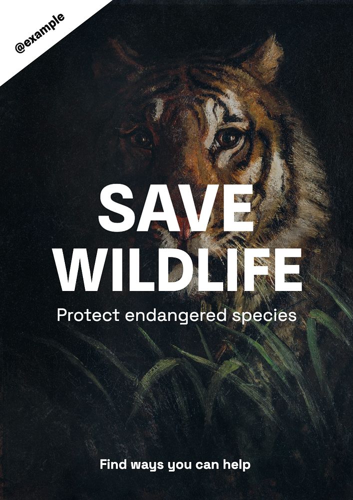 Save wildlife  poster template, editable text and design