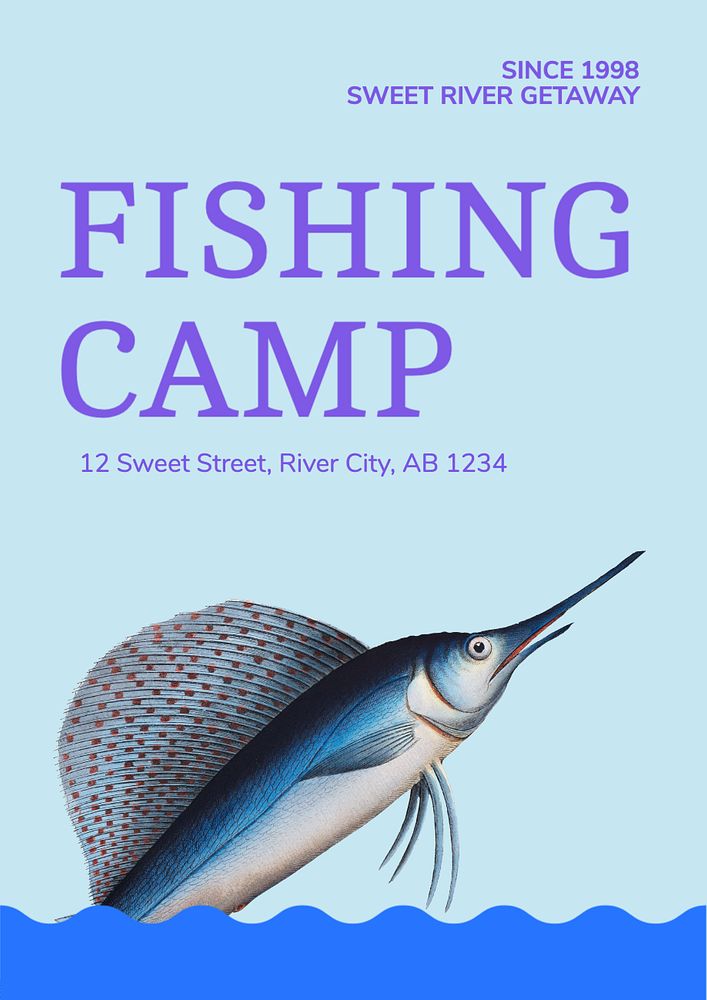 Fishing camp poster template, editable text and design