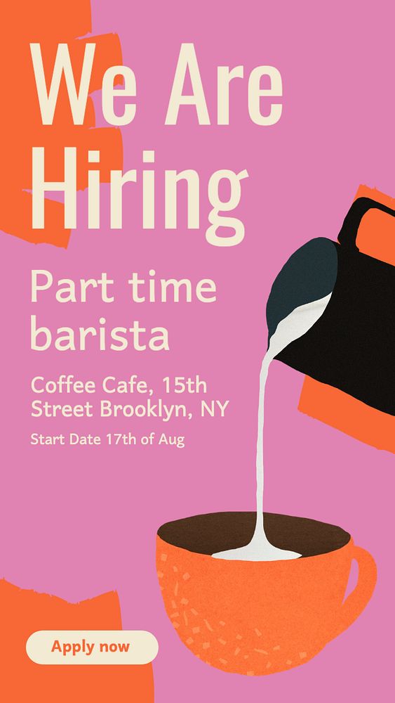 We are hiring, barista  Instagram story template, editable text