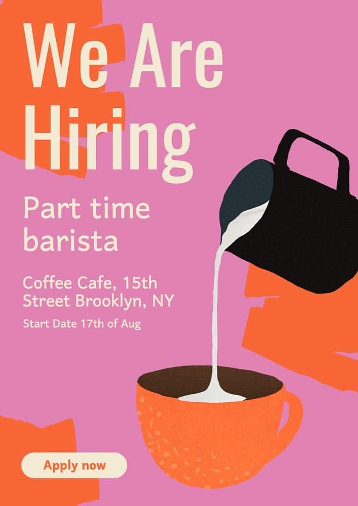 We are hiring, barista  poster template, editable text and design