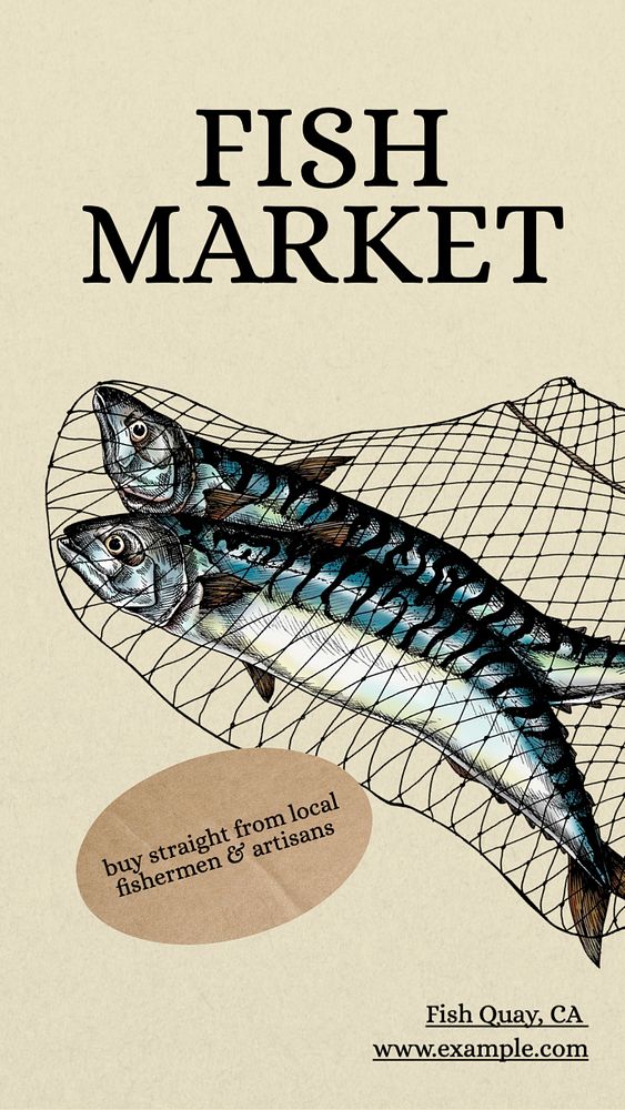 Fish market Instagram story template, editable text