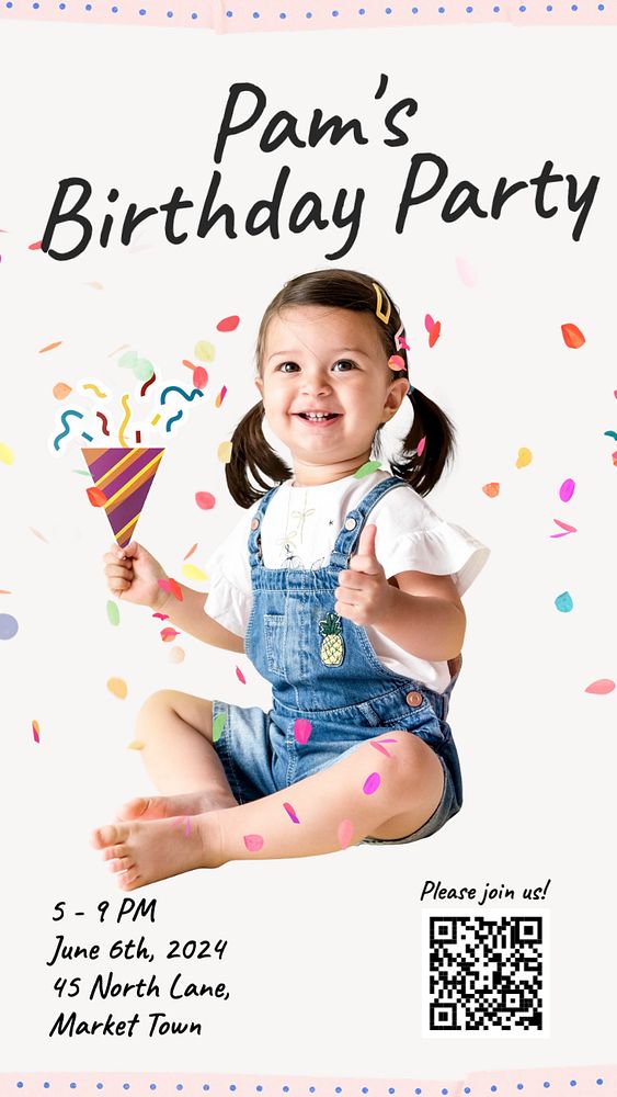 Birthday party  Instagram story template, editable text