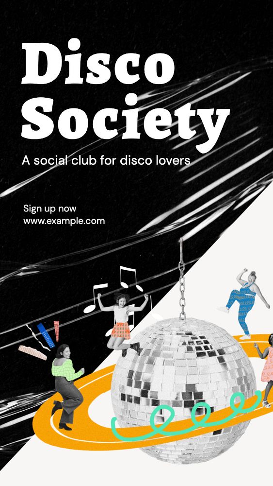 Disco society Instagram story template, editable text