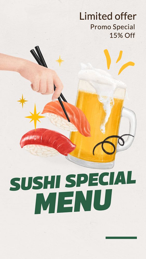 Sushi special menu Instagram story template, editable text