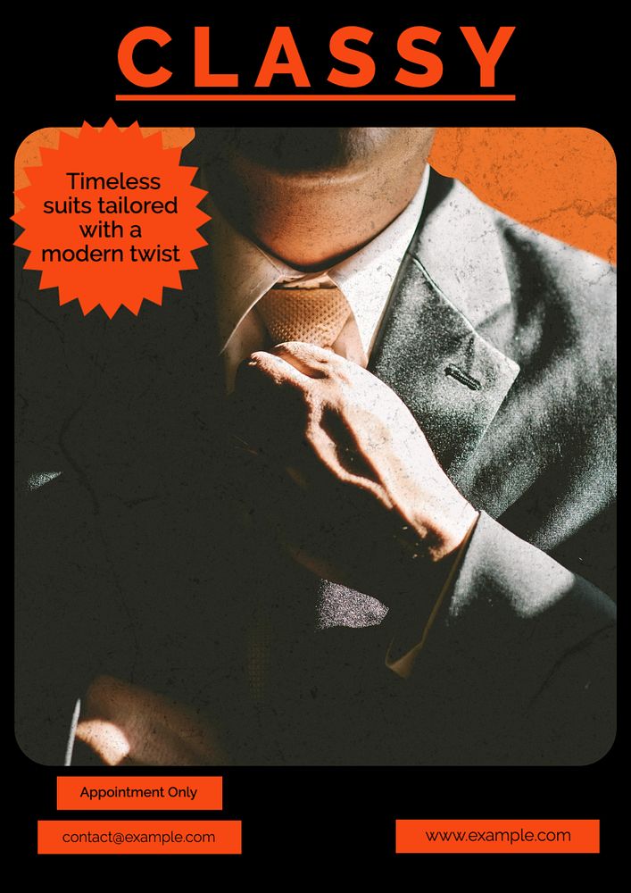 Classy suit tailor  poster template, editable text and design