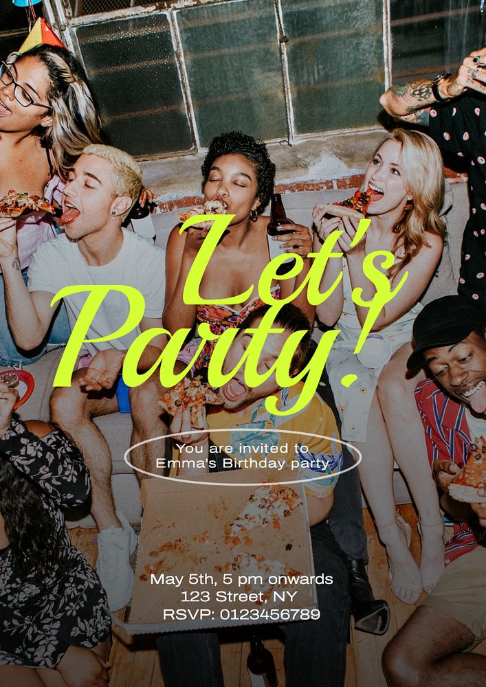 Let's party  poster template, editable text and design