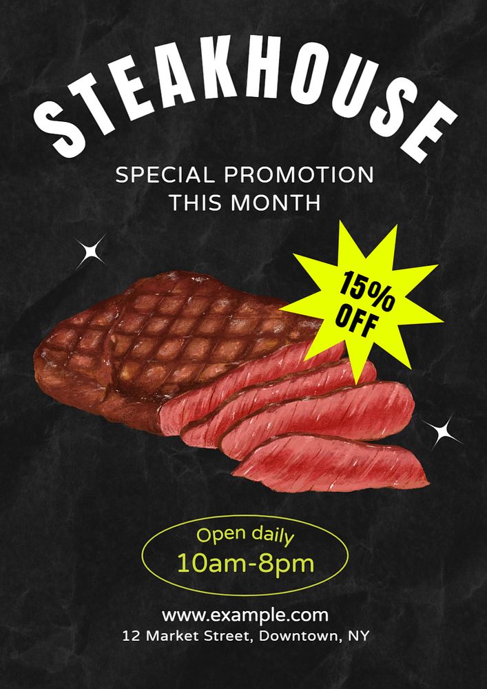 Steakhouse restaurant poster template, editable text and design