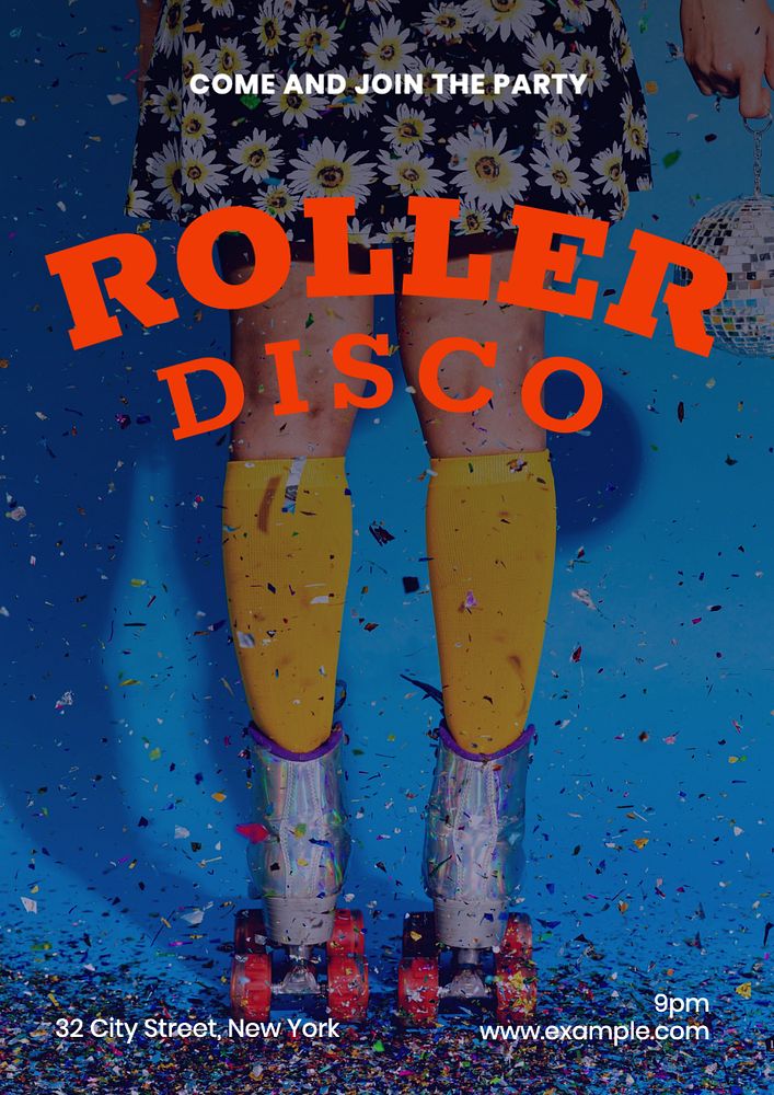 Roller disco  poster template, editable text and design