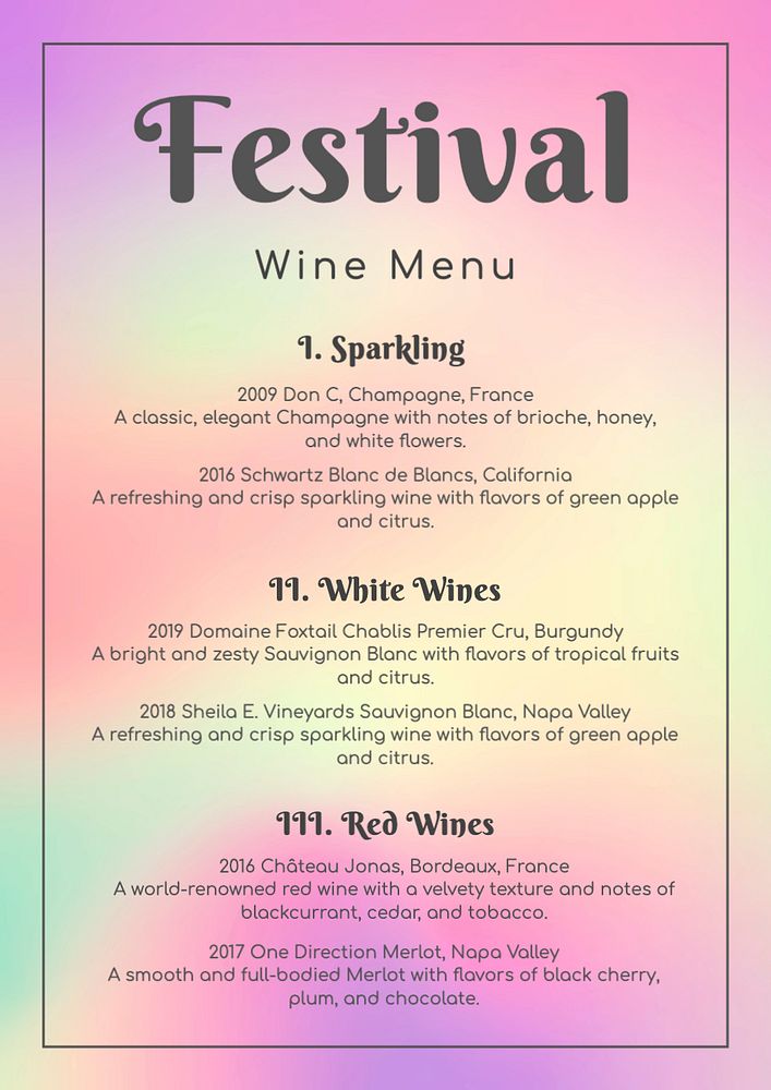 Wine menu editable poster template