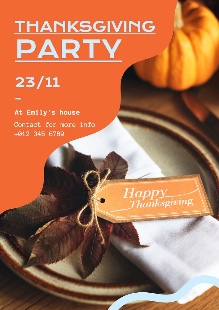 Thanksgiving party poster template, editable text and design