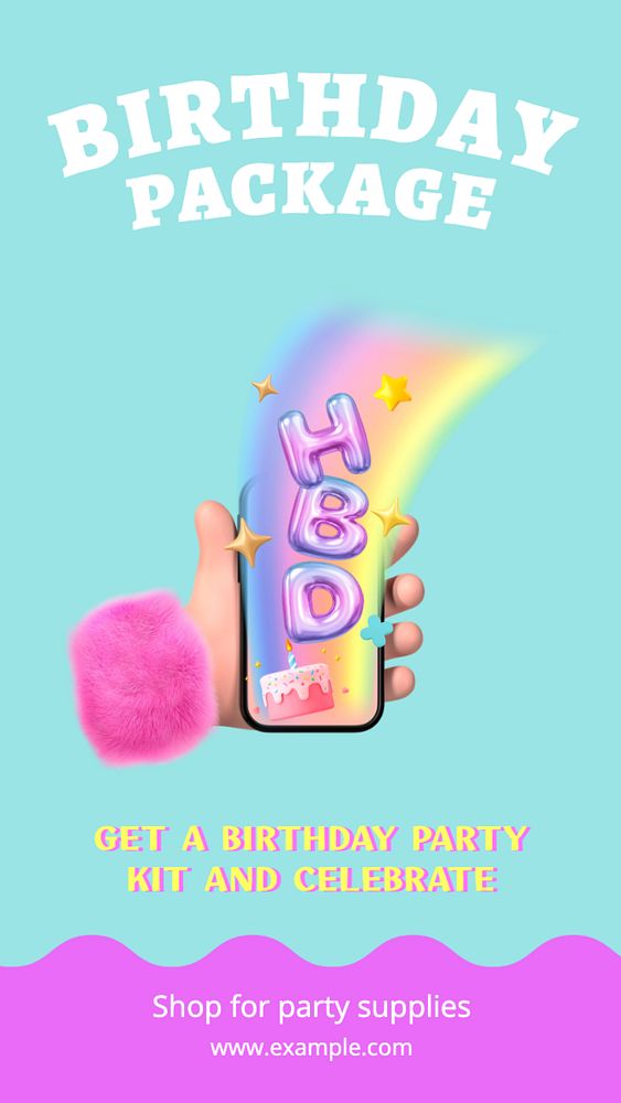 Birthday party supplies Instagram story template, editable text