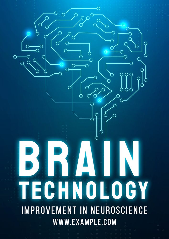 Brain technology poster template, editable text and design