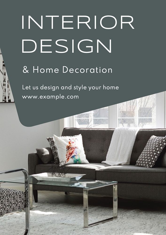 Interior design  poster template, editable text and design