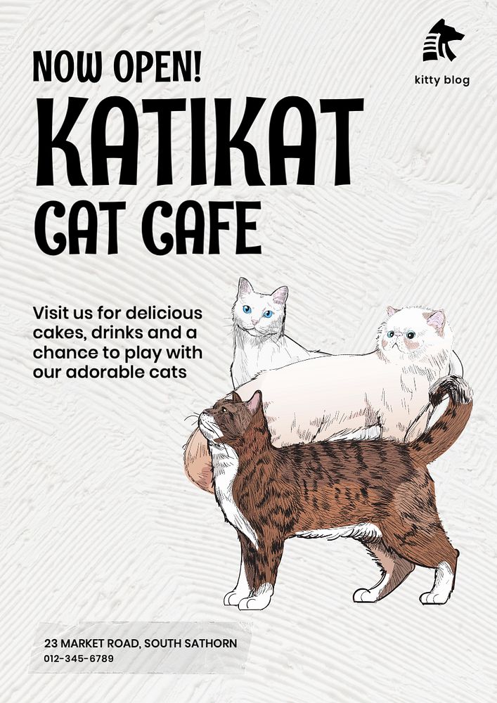 Cat cafe  poster template, editable text and design