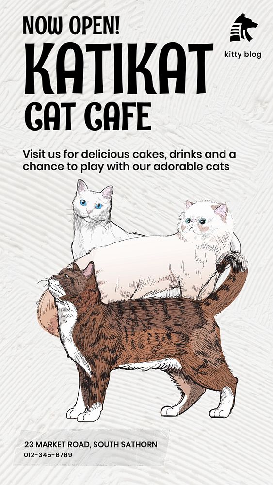 Cat cafe  Instagram story template, editable text