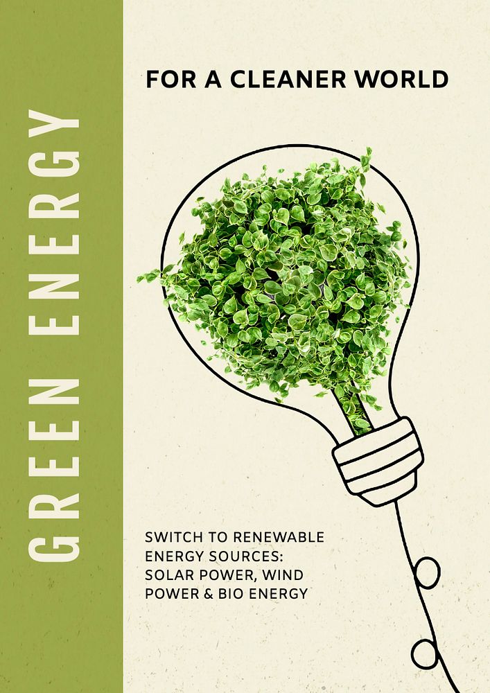 Green energy  poster template, editable text and design