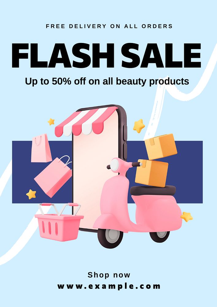 Flash sale poster template, editable text and design