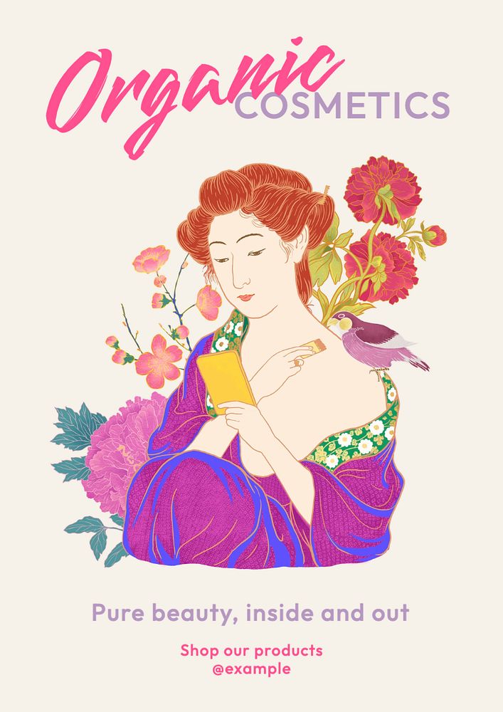 Organic cosmetics poster template, editable text and design