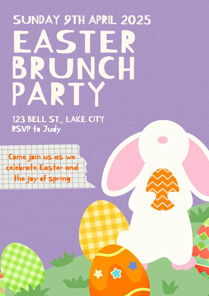 Easter brunch party poster template, editable text and design