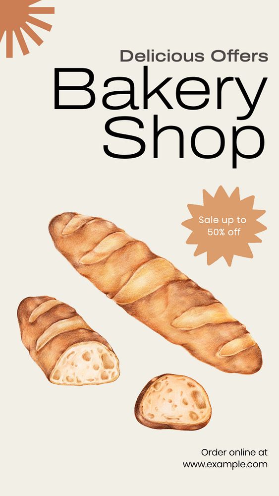 Bakery shop  Instagram story template, editable text