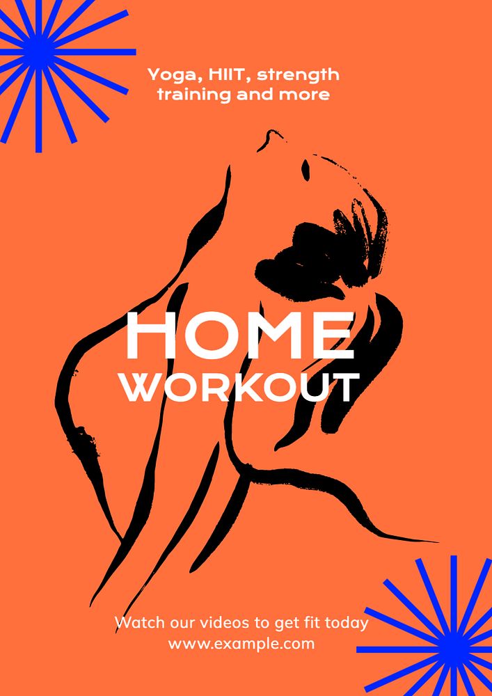 Home workout videos  poster template, editable text and design