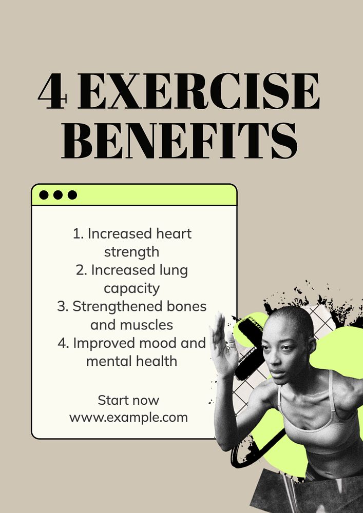 Exercise benefits poster template, editable text and design