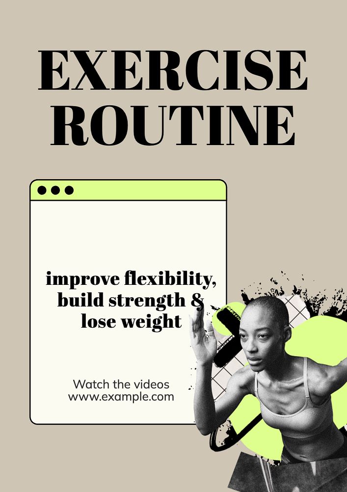 Exercise routine poster template, editable text and design